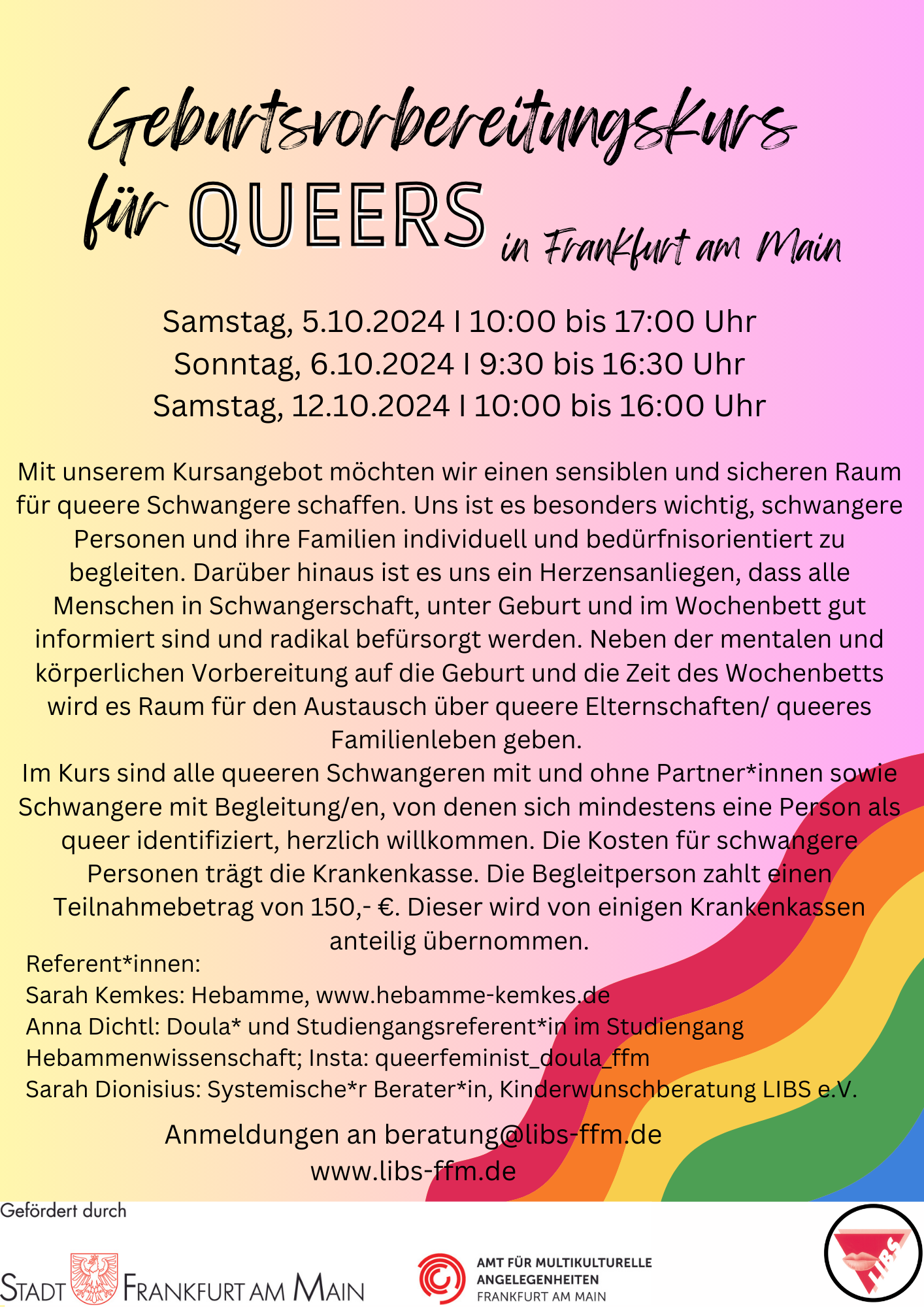 Flyer "Geburtsvorbereitungskurs für Queers" in Frankfurt am Main